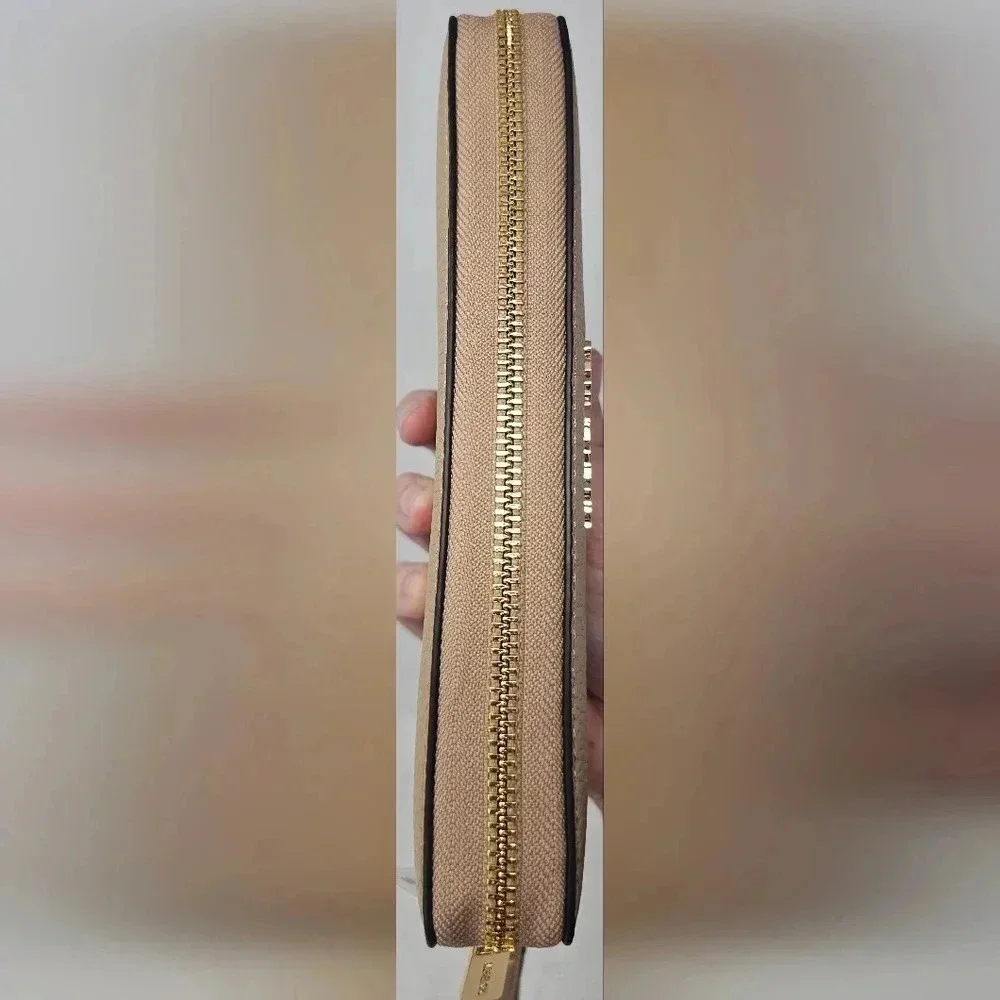 Michael Kors Jet Set Large Travel Continental Leather Wallet Wristlet Camel NWT